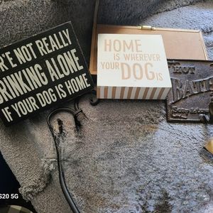 1. Drinking alone $ 7.           2. Dog sign. $$3 . Industrial bath sign hook